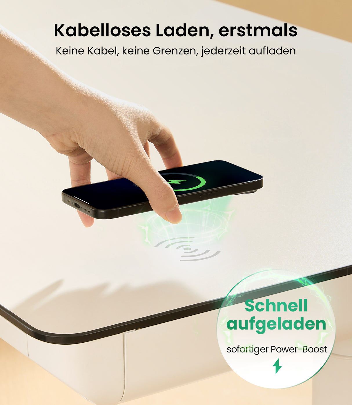 Yoga höhenverstellbarer Schreibtisch weiß mit kabellosem Ladegerät für Smartphones und Gadgets