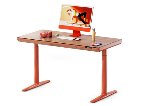 Yoga elektrisch höhenverstellbarer Schreibtisch organge Gestell orange Tischplatte
