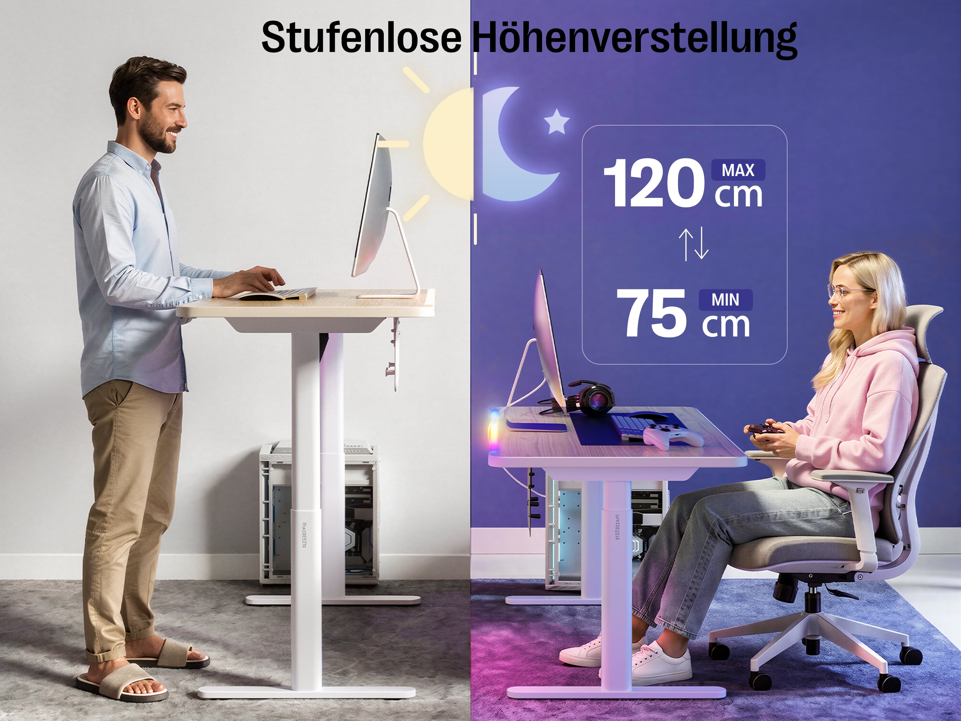 Maidesite Rainbow - Smart höhenverstellbarer Tisch mit RGB-Lichtleiste