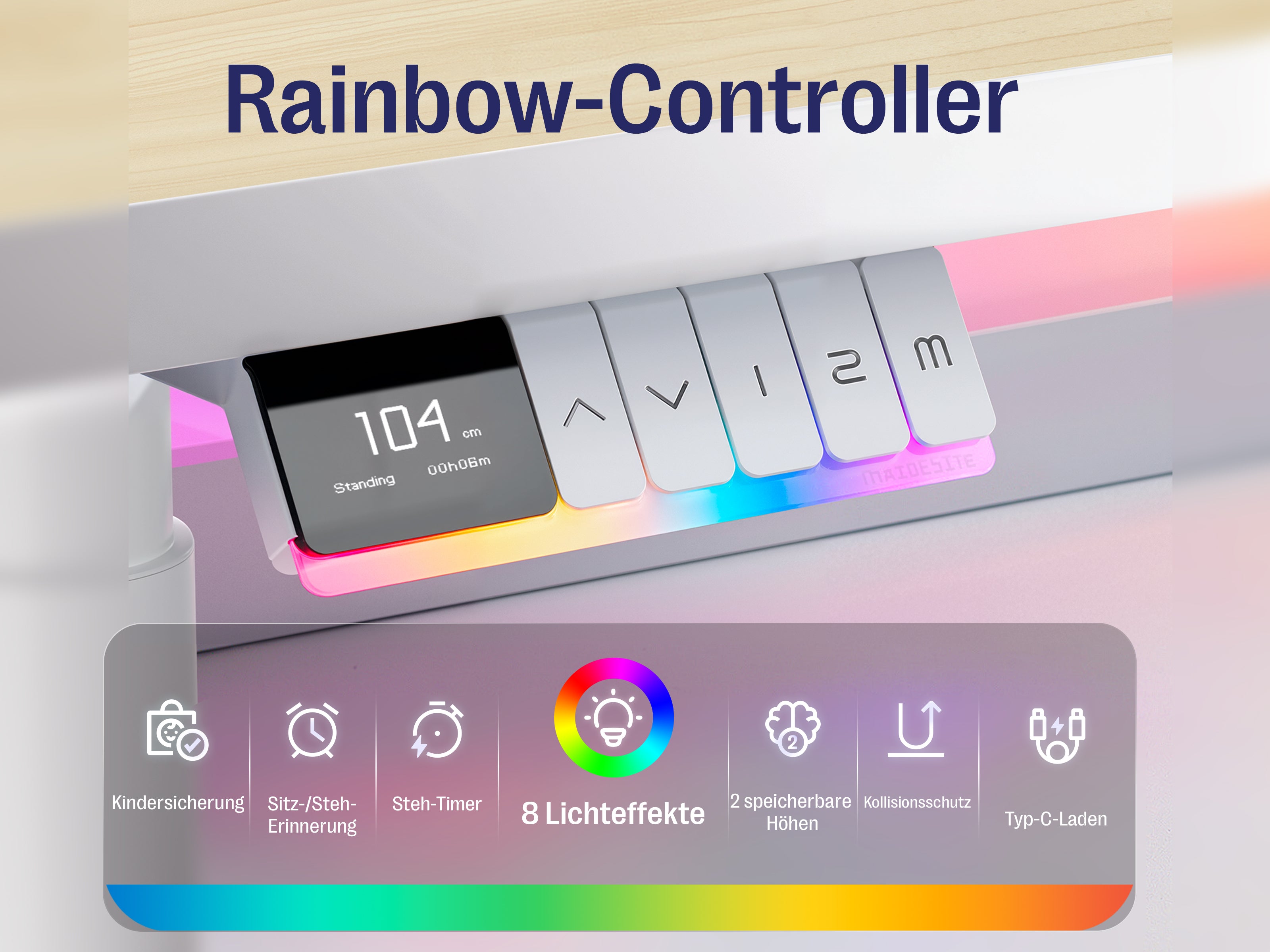 Maidesite Rainbow - Smart höhenverstellbarer Tisch mit RGB-Lichtleiste