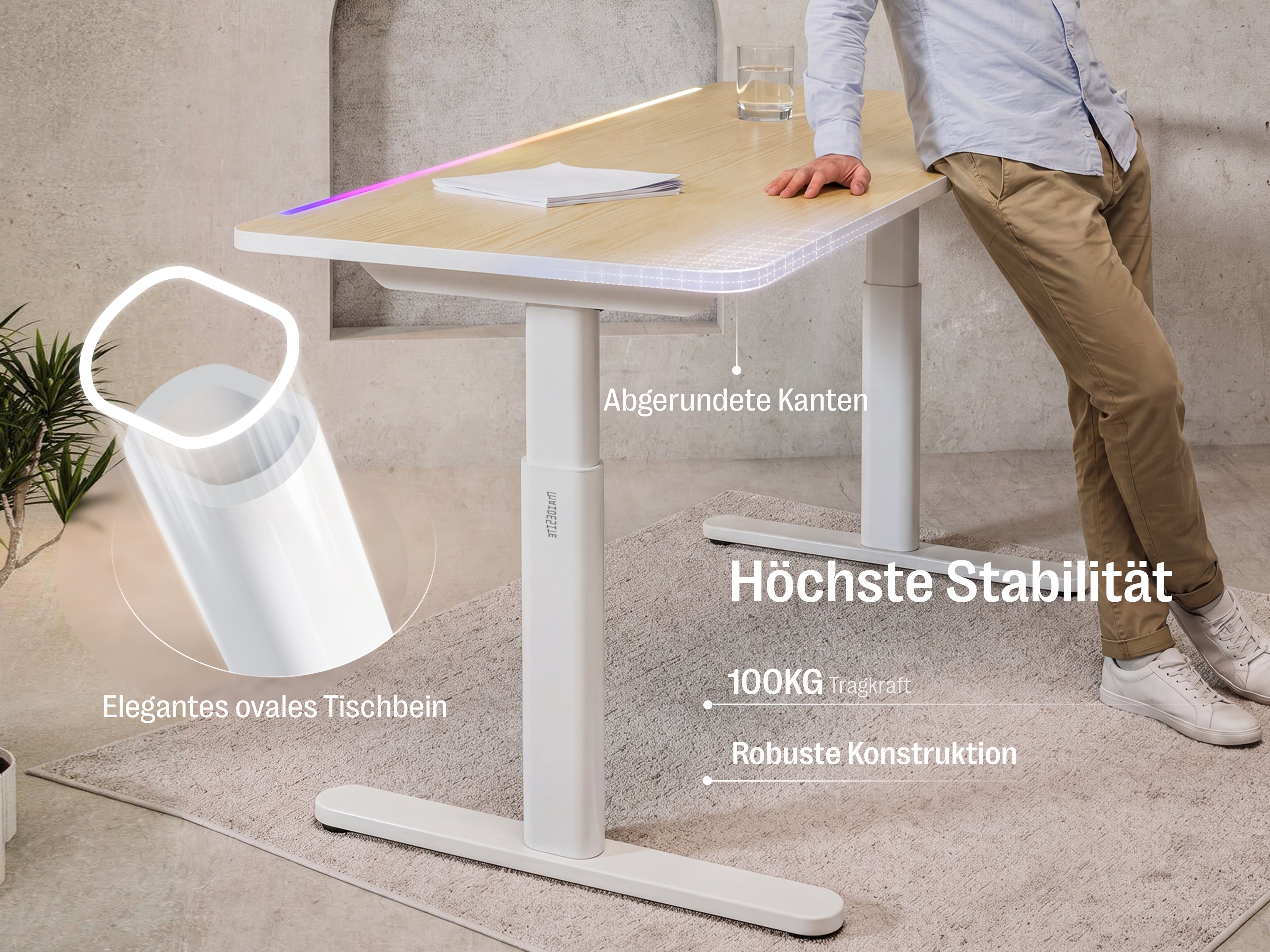 Maidesite Rainbow - Smart höhenverstellbarer Tisch mit RGB-Lichtleiste