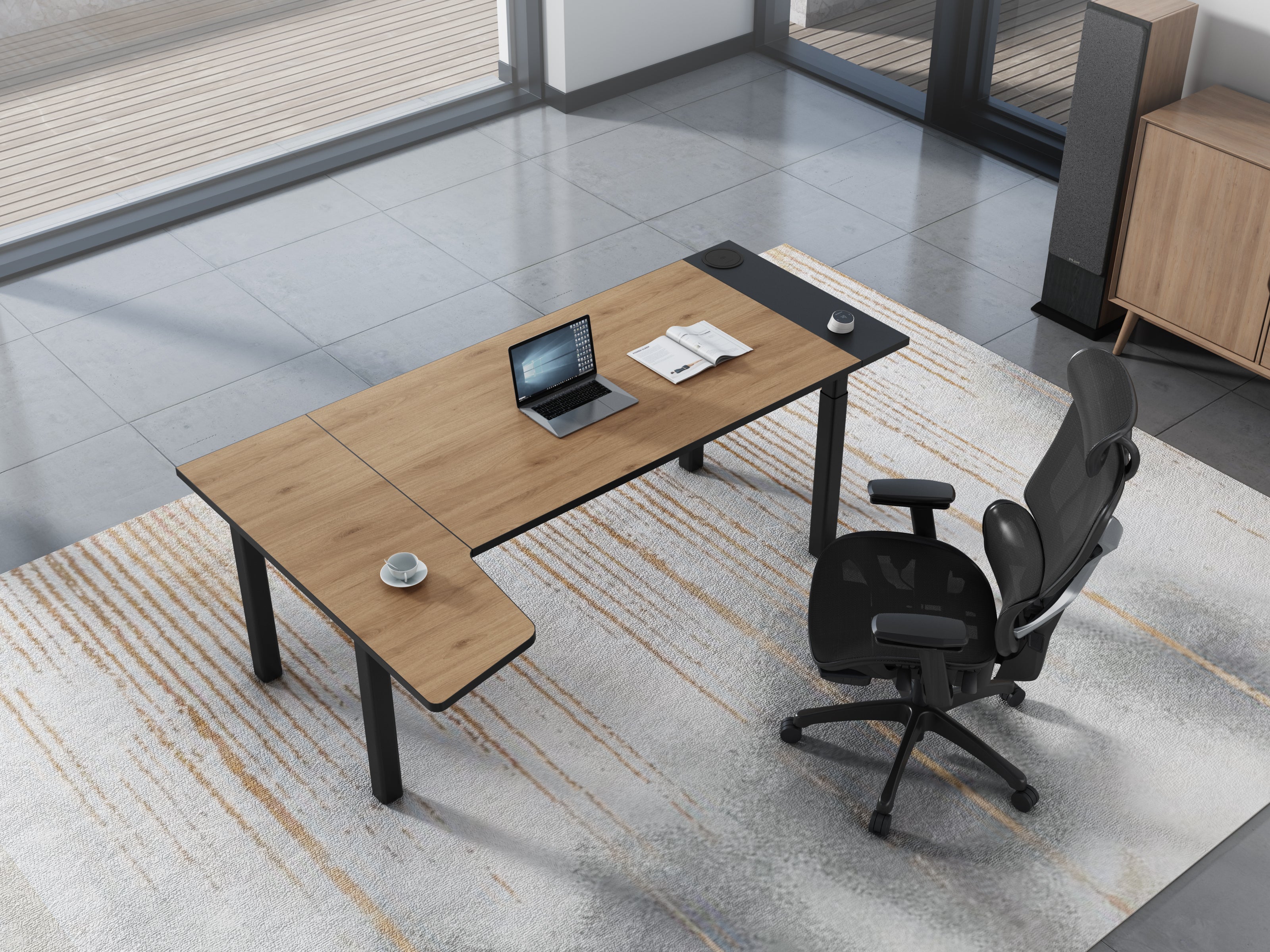 Maidesite Space – Höhenverstellbarer Schreibtisch mit 4 Beinen und L-Erweiterung