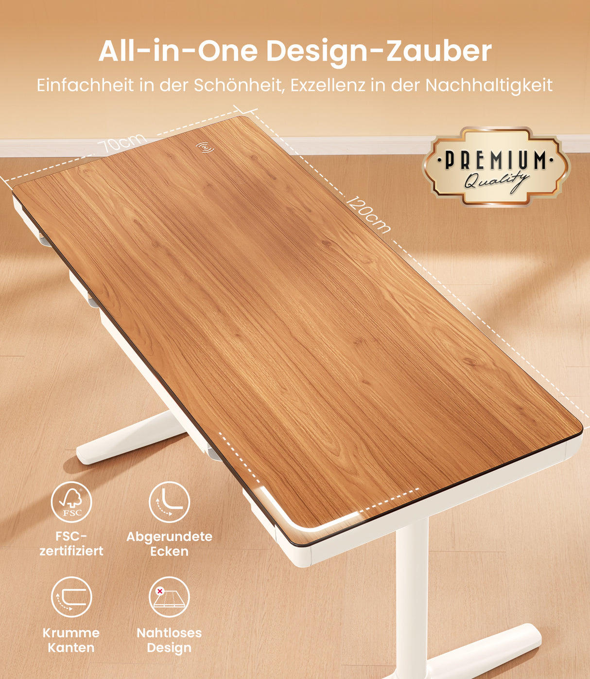 Maidesite Yoga höhenverstellbarer Schreibtisch 120x70cm FSC-zertifizierte Eichenplatte