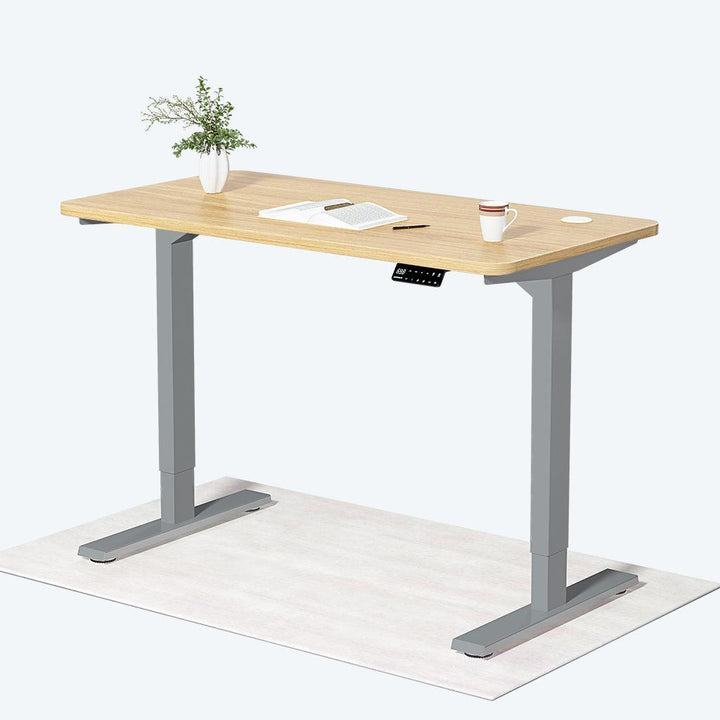 Grau+Eiche- Elektrisch Höhenverstellbarer Schreibtisch