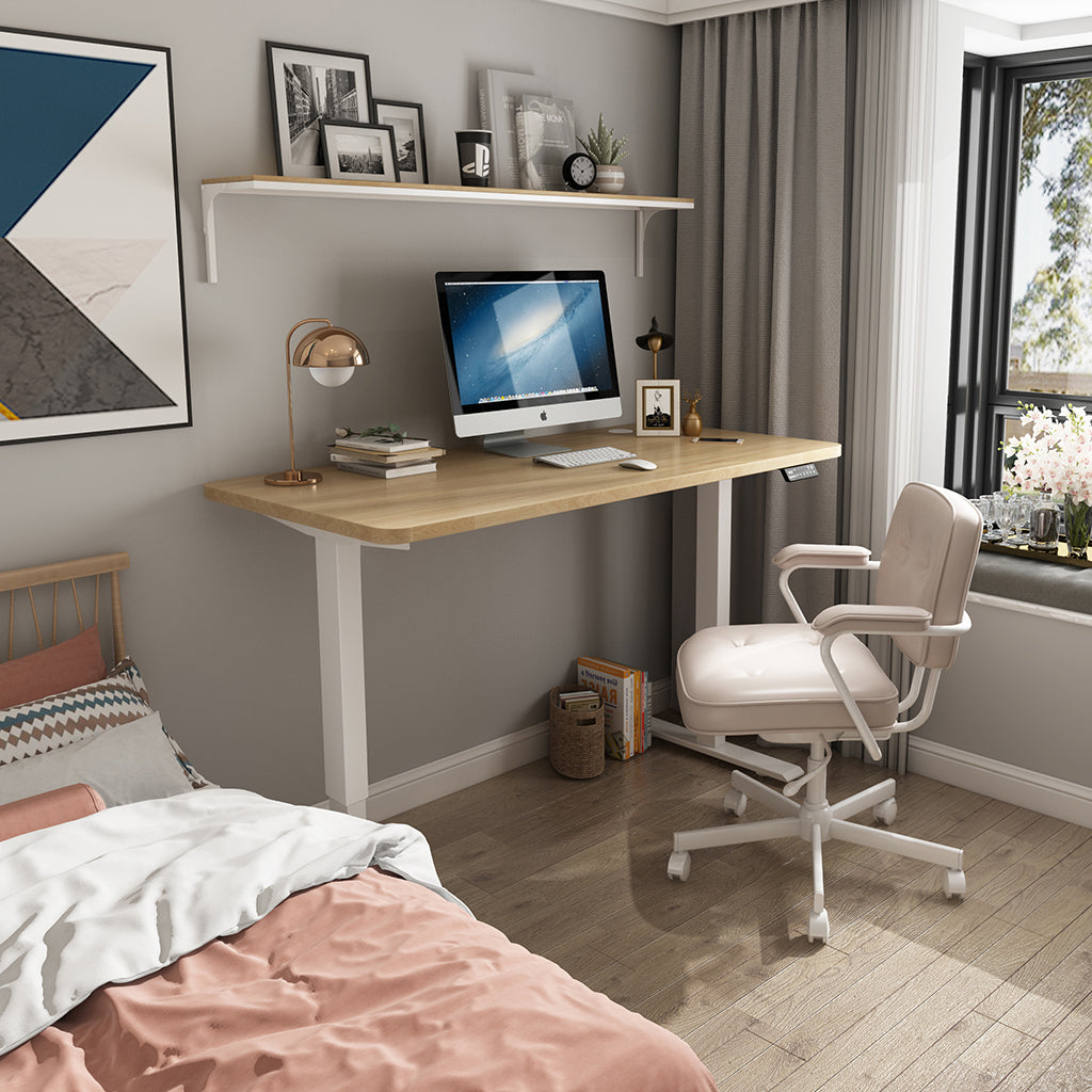 Eiche+Weiß- Elektrisch Höhenverstellbarer Schreibtisch  für das Home Office