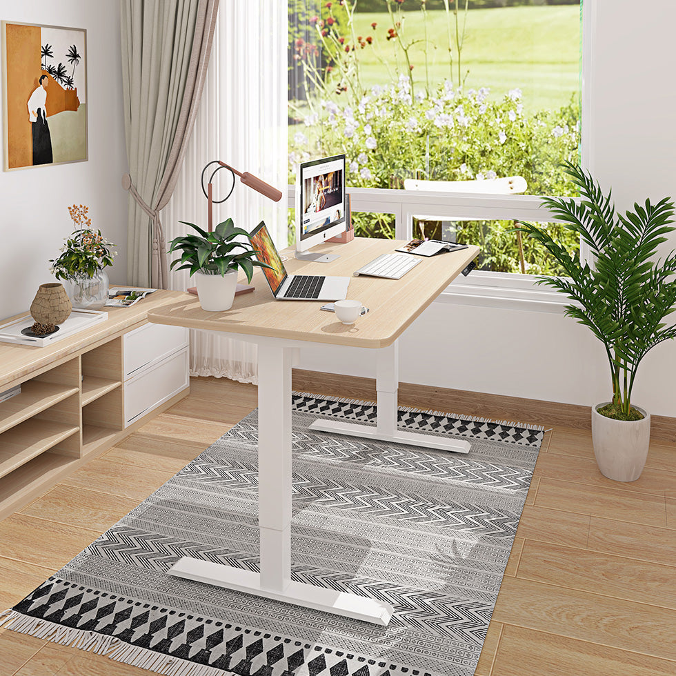 Eiche+Weiß- Elektrisch Höhenverstellbarer Schreibtisch  für das Home Office