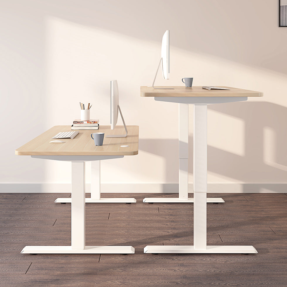 Eiche+Weiß- Elektrisch Höhenverstellbarer Schreibtisch  für das Home Office